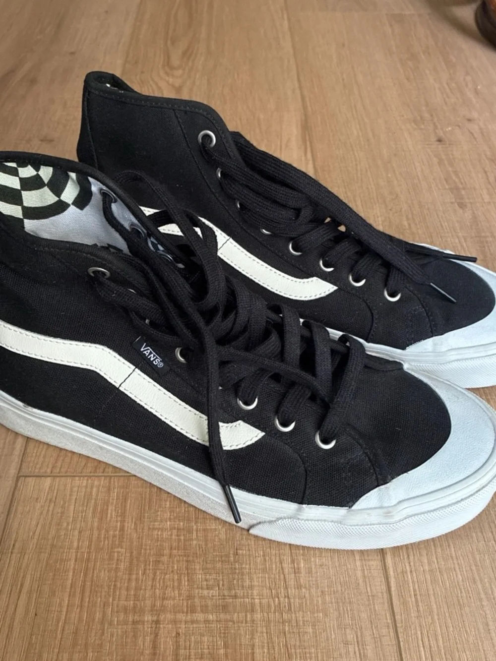 Vans Black Canvas High-Top Sneakers with White Side Stripe